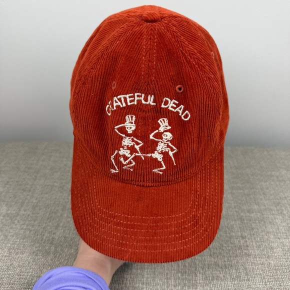 Grateful Dead Burnt Orange Corduroy Dancing Skeletons Embroidered Hat Spooky - Picture 7 of 11